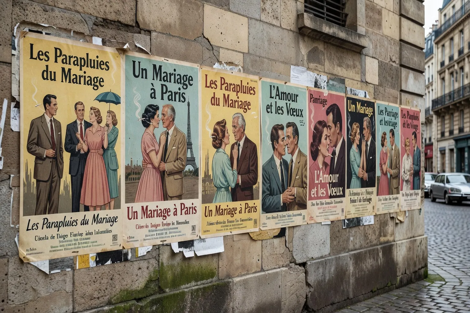 Affiches de films français sur le mariage, collection vintage