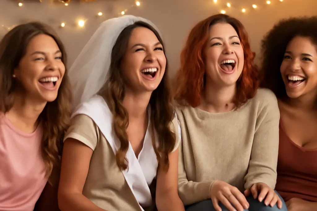 Groupe d'amies regardant un film romantique lors d'une soirée EVJF